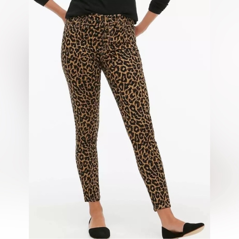 NWOT J. Crew 9” High Rise Button Fly Leopard Skinny Jeans size 26